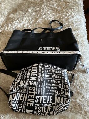 Steve Madden Black Pebbled Logo Tote